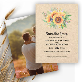 Invitación Reserva la fecha. Foto de Boda Rústico Sunflowers