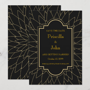 Invitación Reserva la fecha, gran gatsby, dalia geométrica