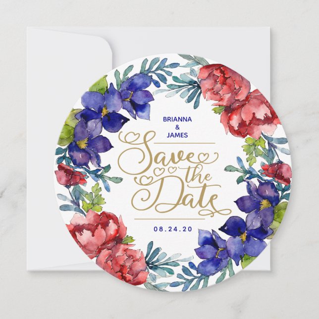 Invitación Reserva la fecha | Happiness Watercolor Floral (Anverso)