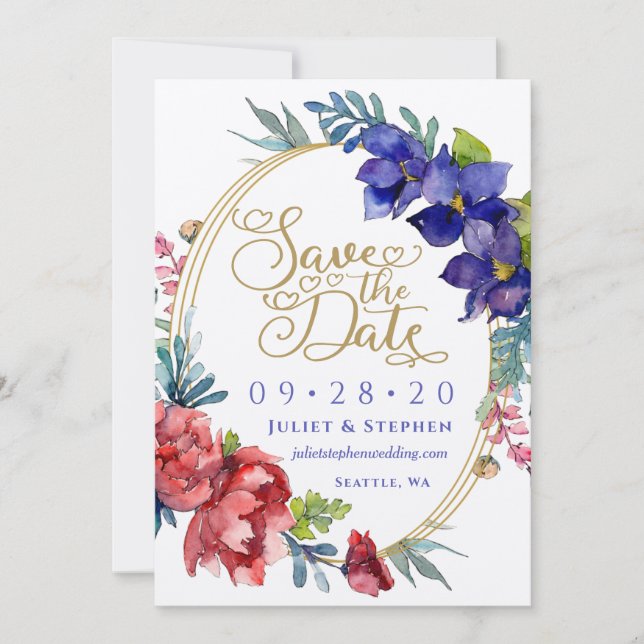 Invitación Reserva la fecha | Happiness Watercolor Floral (Anverso)