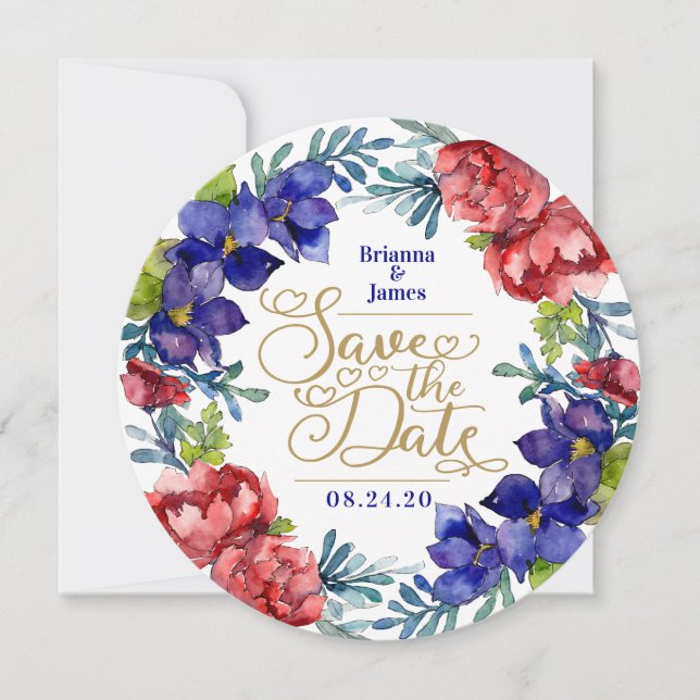 Invitación Reserva la fecha | Happiness Watercolor Floral (Anverso)