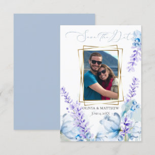 Invitación Reserva la fecha Lavanda acuarela - Azul turbio