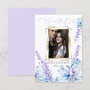 Invitación Reserva la fecha Lavanda acuarela - Azul turbio