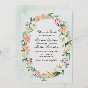 Invitación Reserva la fecha. Rosa Wreath Boda