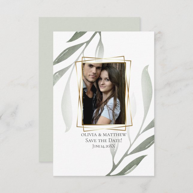 Invitación Reserva la fecha | Sage Green Olive Branch Waterco (Anverso / Reverso)