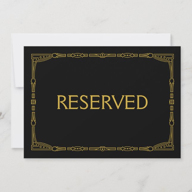 Invitación "Reservado" Letrero de Boda de Oro con Estilo Art  (Anverso)