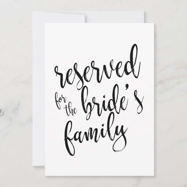 Invitación Reservado para Rótulo asequible familiar de novia (Anverso)
