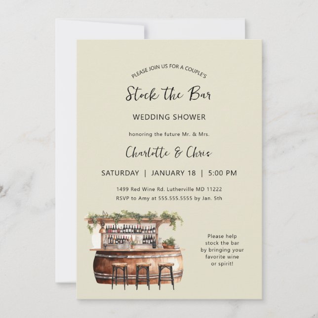 Invitación Reservar la ducha de matrimonio del bar (Anverso)