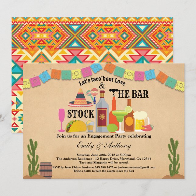 Invitación Reservar la fiesta de compromiso del bar Taco Fies (Anverso / Reverso)
