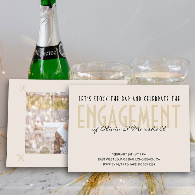 Invitación Reserve el Bar Big Typography Champagne Engagement (Photo Engagement Party Invite from my Engagement Party Invitations Collection)