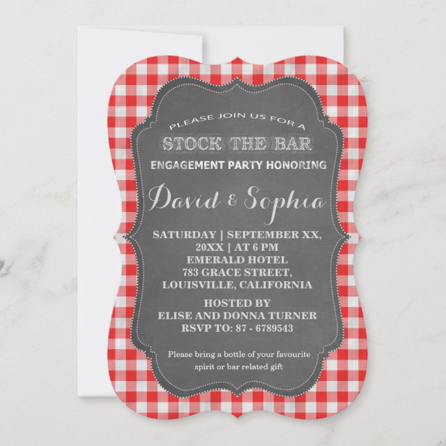 Invitación Reserve el Bar Chalkboard Gingham Couples Shower (Anverso)