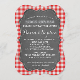 Invitación Reserve el Bar Chalkboard Gingham Couples Shower