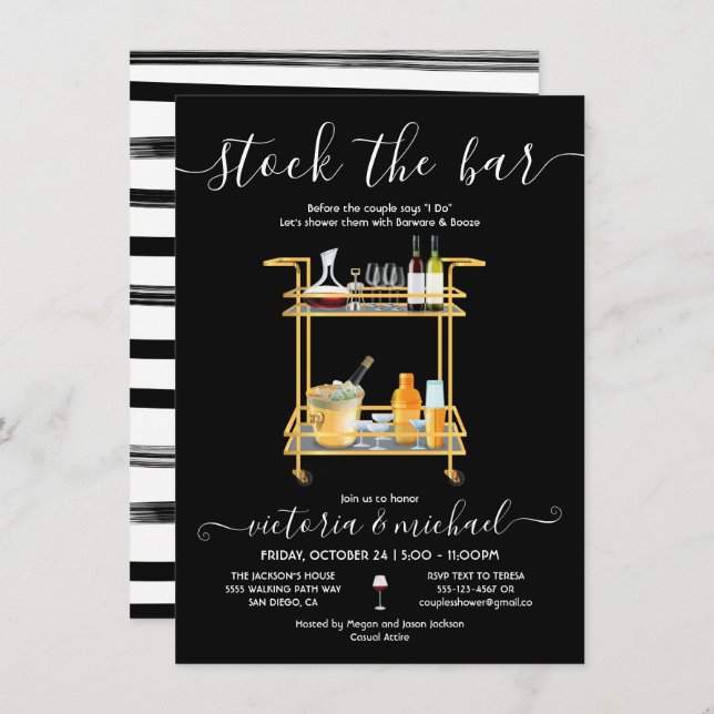 Invitación Reserve el Bar Cocktail bar Cart Engagement Party  (Anverso / Reverso)