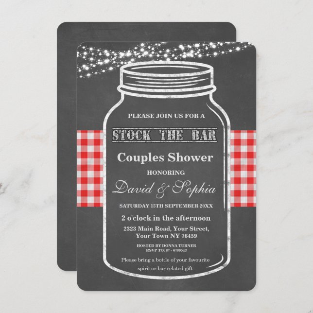 Invitación Reserve el bar Mason Jar Chalk Couples Shower (Anverso / Reverso)