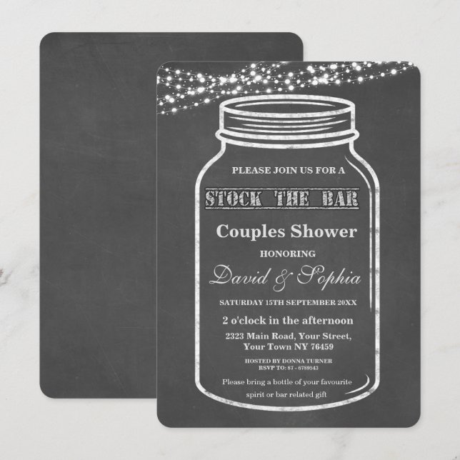 Invitación Reserve el bar Mason Jar Chalk Couples Shower (Anverso / Reverso)