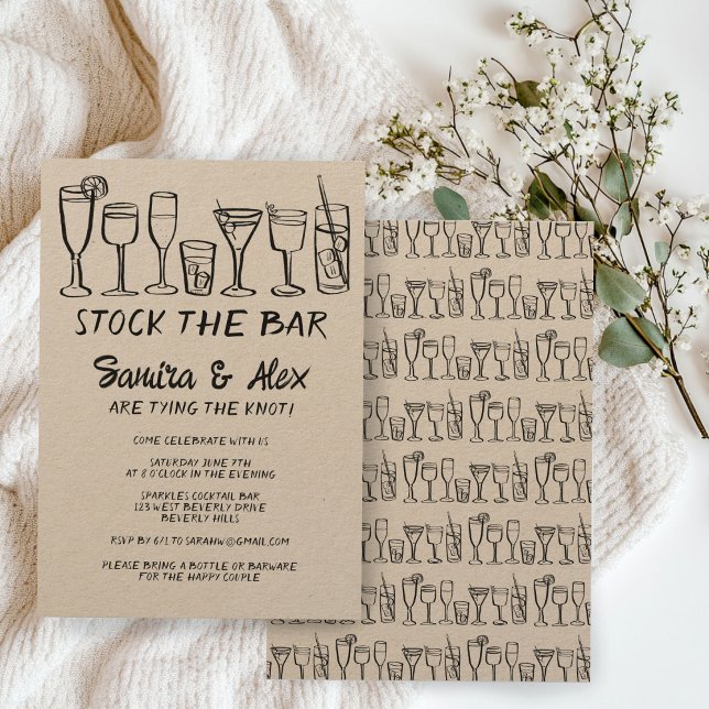 Invitación Reserve el Bar Whimsical Cocktail Bebe Engagement (Stock the Bar Whimsical Cocktail Drinks Engagement Invitation
)