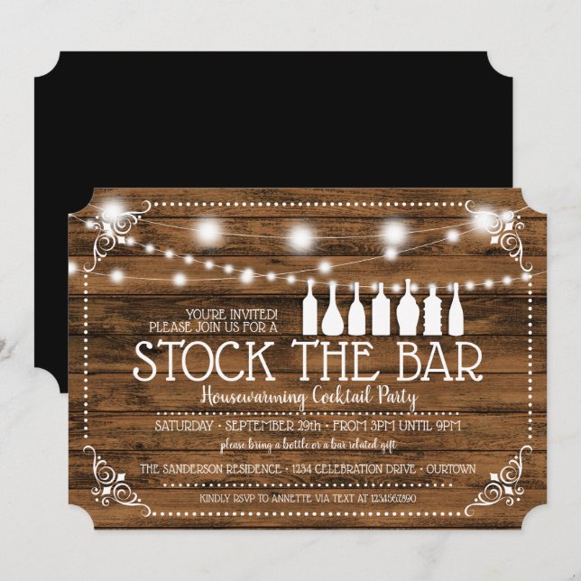 Invitación Reserve el Fiesta de cócteles del Bar Housearming  (Anverso / Reverso)