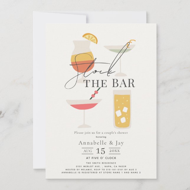 Invitación Reserve la ducha Bar Cocktail Couples (Anverso)