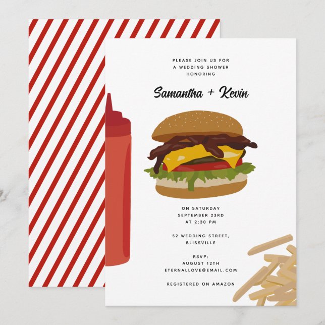 Invitación Residuo de bodas de la hamburguesa de comida rápid (Anverso / Reverso)