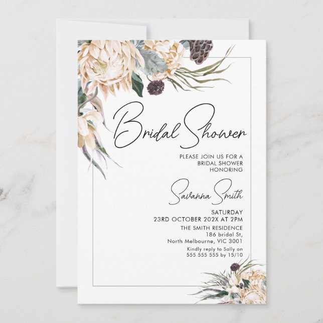 Invitación Residuo de novias del Rey Blanco Protea (Anverso)