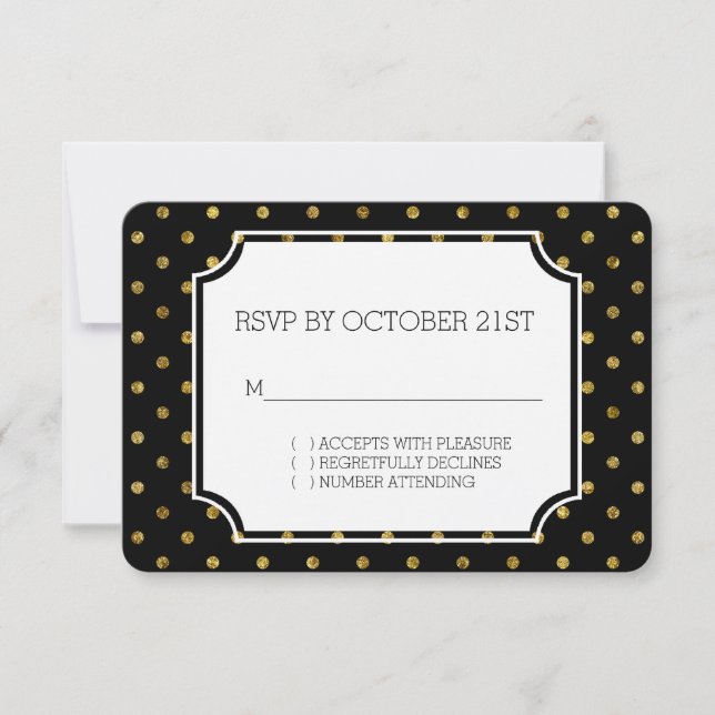 Invitación Respaldo de oro de moda y puntos negros RSVP (Anverso)
