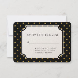 Invitación Respaldo de oro de moda y puntos negros RSVP