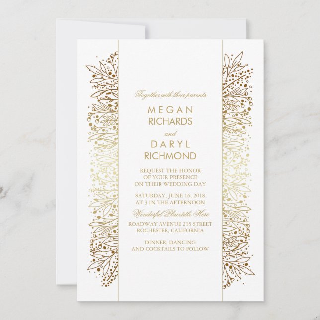 Invitación Respiración del bebé ventilado dorado - Boda filig (Anverso)