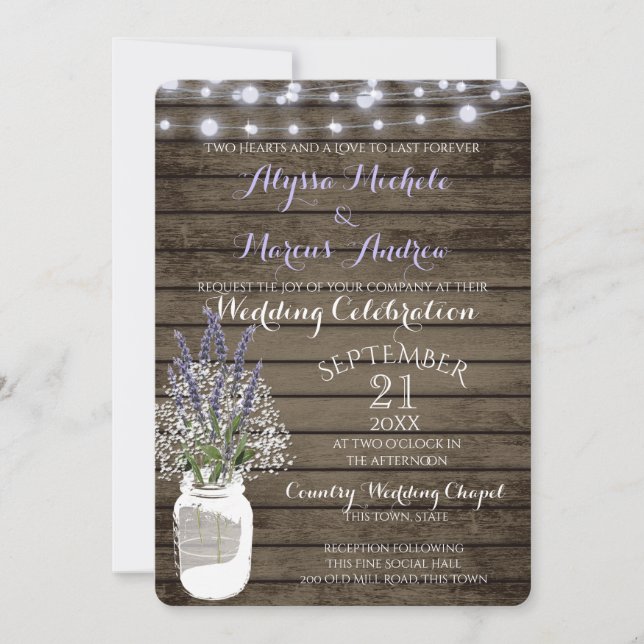 Invitación Respiración del bebé y lavanda con Boda Jar (Anverso)