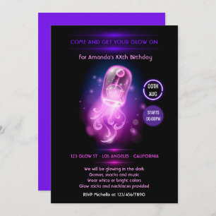 Invitación Resplandor de medusas rosadas en el Fiesta neón os