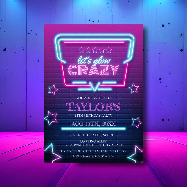 Invitación Resplandor en azul morado neón oscuro cualquier cu (Subido por el creador)