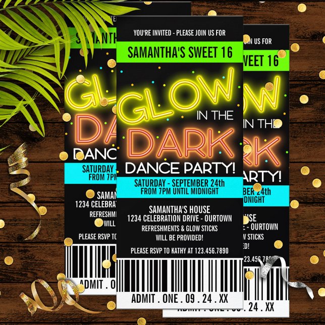 Invitación Resplandor en el dulce oscuro 16 Fiesta (Subido por el creador)