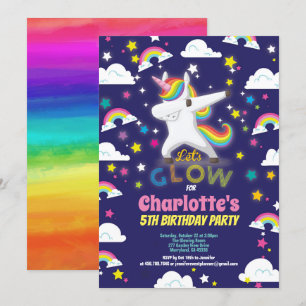 Invitación Resplandor en el oscuro arcoiris de cumpleaños de 