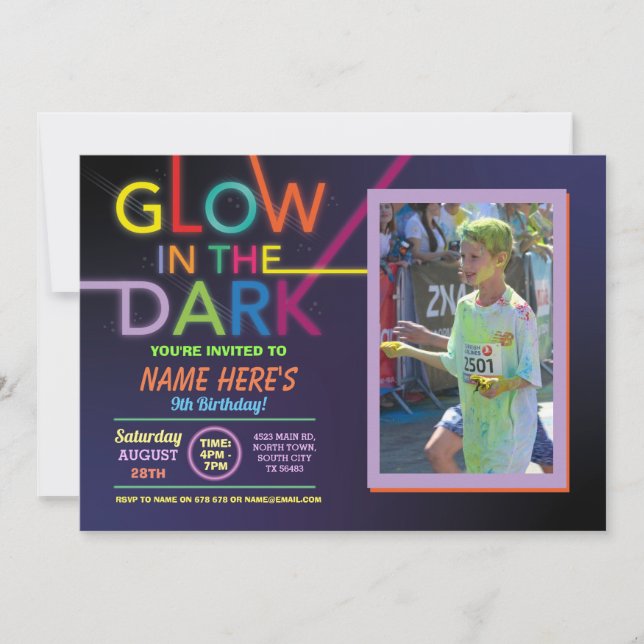 Invitación Resplandor En La Oscura Foto De Fiesta De Baile De (Anverso)