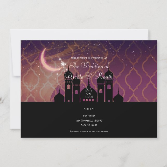 Invitación Resplandor Lunar Noches Árabes Boda Marroquí (Anverso)