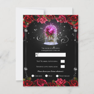 Invitación Resplandor Mágico Rosa Roja Plateado Negro RSVP