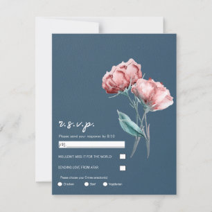Invitación Respuesta a Boda Floral Acuarela Gris Azul Polvo