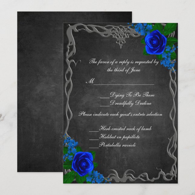 Invitación Respuesta a la boda de otoño del Royal Blue Rosa C (Anverso / Reverso)