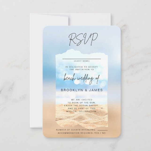 Invitación Respuesta amable de RSVP de bodas de playa (Anverso)