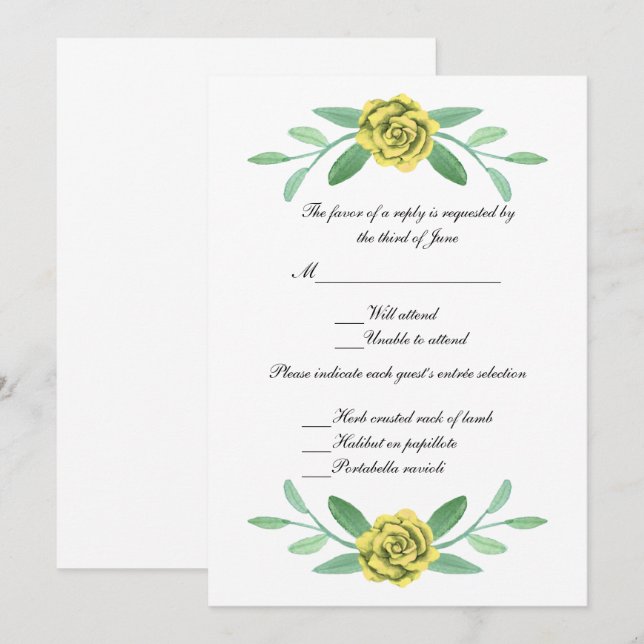 Invitación Respuesta Boda de follaje amarillo Floral (Anverso / Reverso)