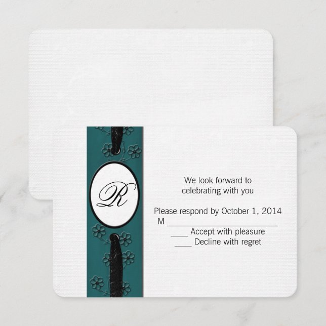 Invitación Respuesta con cinta monograma (Anverso / Reverso)