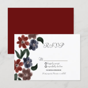 Invitación Respuesta de acuarela azul burdeos vintage floral