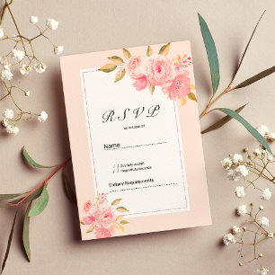 Invitación Respuesta de acuarela en rosa pastel y menta flora