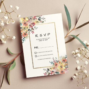 Invitación Respuesta de acuarela rosa naranja dorado floral c