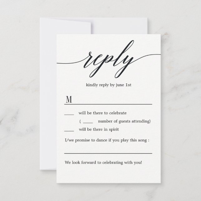 Invitación Respuesta de Asistencia para Boda con Letra Modern (Anverso)