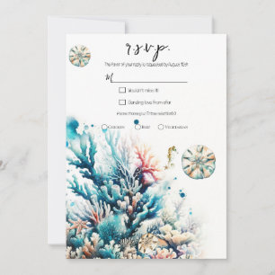 Invitación Respuesta de Boda Acuarela Coral Splash Oceánico
