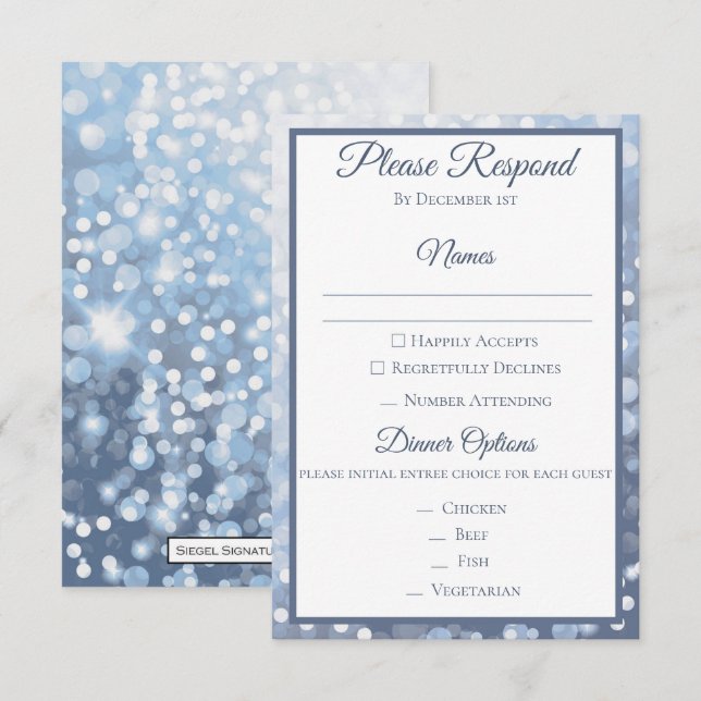 Invitación Respuesta de Boda Azul Helado de Invierno (Anverso / Reverso)