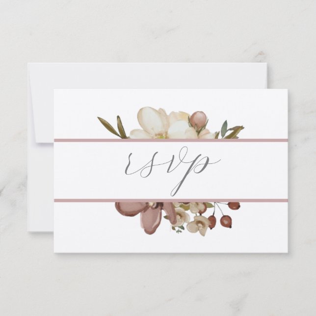 Invitación Respuesta de boda boho acuarela rosa y neutral (Anverso)