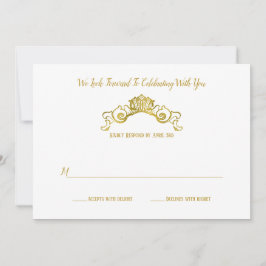 Invitación Respuesta de Boda con Elegante Cresta Real de Oro