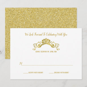 Invitación Respuesta de Boda con Elegante Cresta Real de Oro
