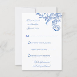 Invitación Respuesta de boda con floritura azul real a la acu
